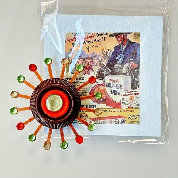 Upcycled Atomic Starburst Refrigerator Magnet Buttons Rhinestones - Picture 1 of 4